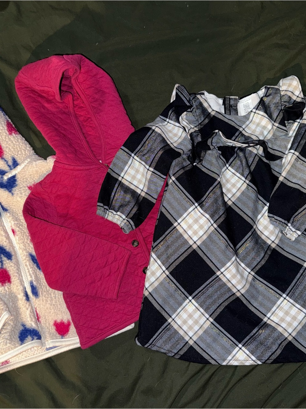 Carter's Fuchsia Quilted Hoodie with Black & Gray Plaid Dress